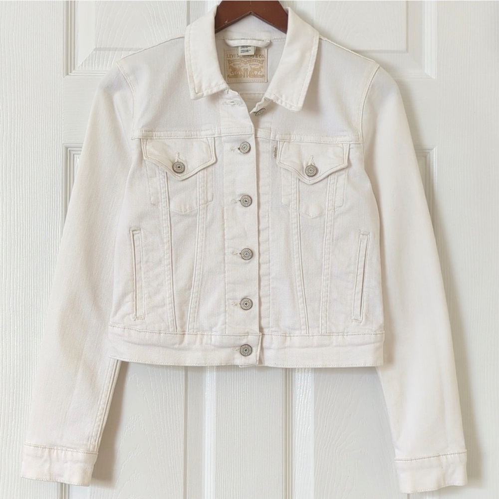 Levi's Classic Long Sleeve Cropped Denim Jean Trucker Jacket Ivory Small